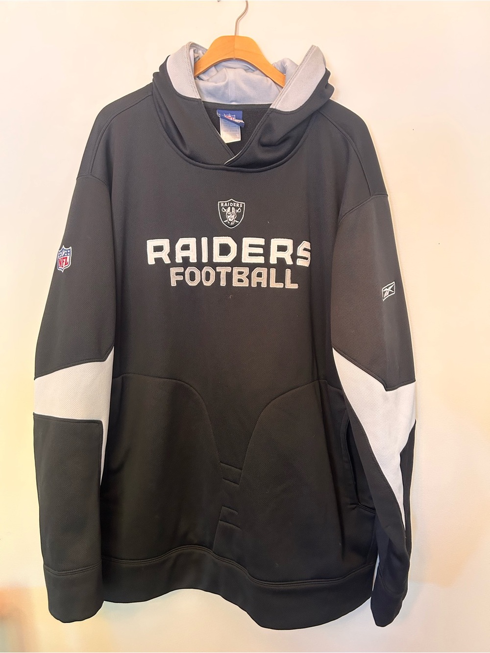 Reebok Black and White Raiders Football Crewneck Sweatshirt